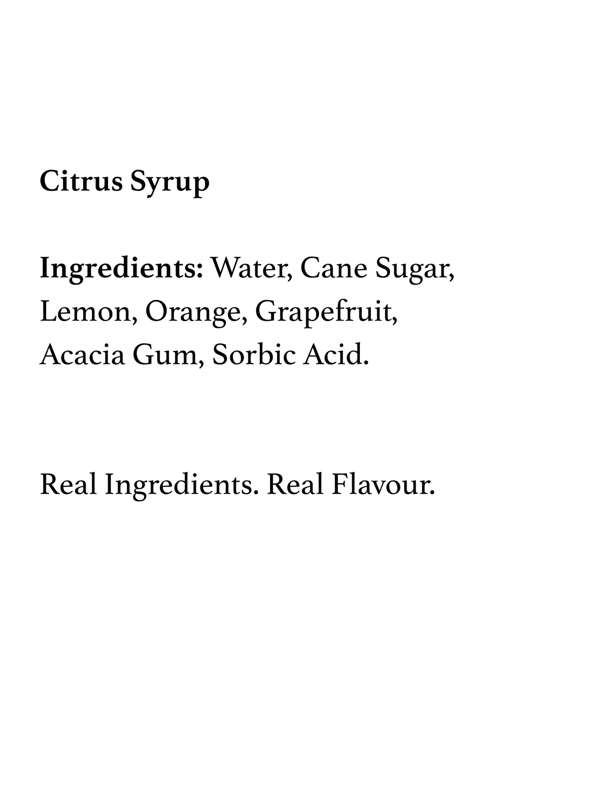 Citrus Syrup ingredients list