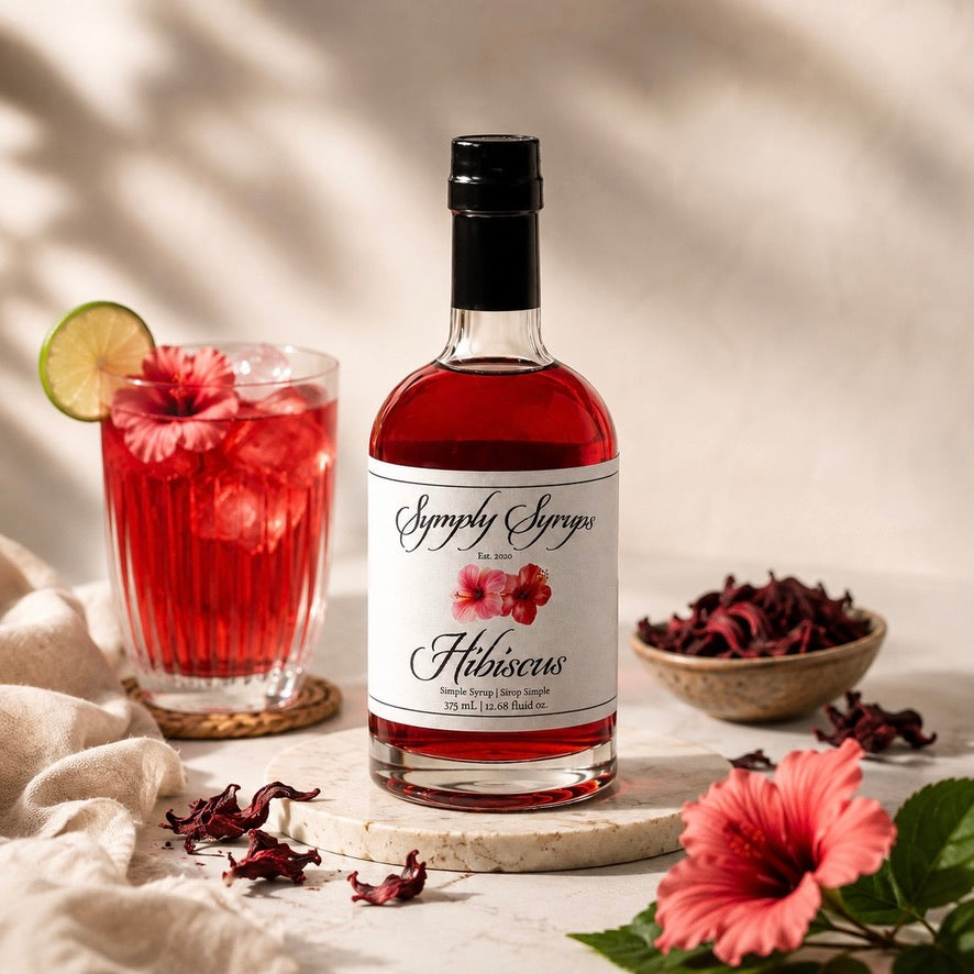 Hibiscus Syrup by Symply Syrups for cocktails, lifestyle photo