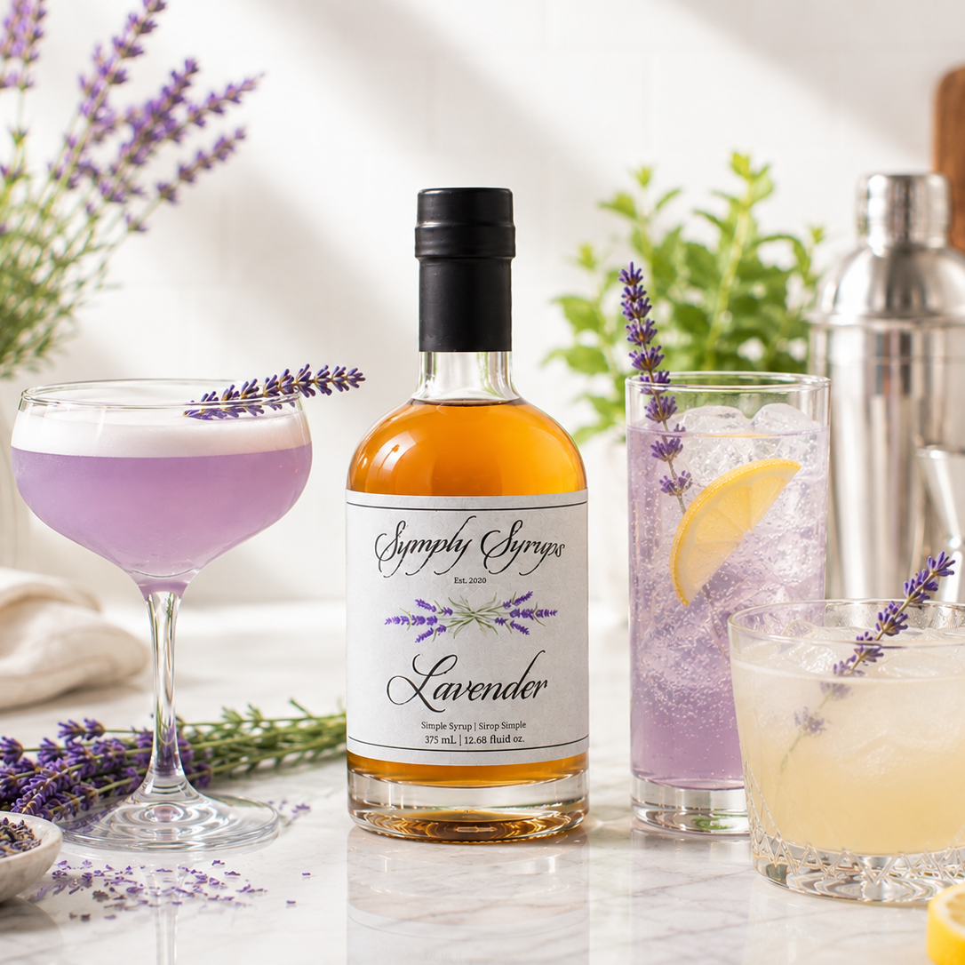 Lavender Syrup by Symply Syrups for cocktails, lifestyle photo