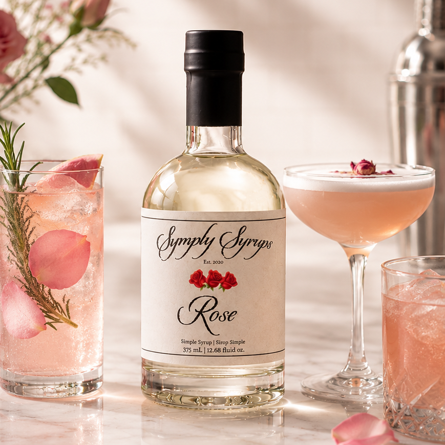 Rose Syrup by Symply Syrups for cocktails, lifestyle photo