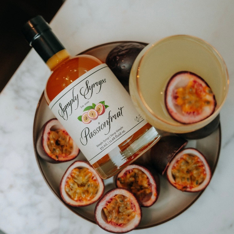 Passionfruit Syrup by Symply Syrups for cocktails, lifestyle photo