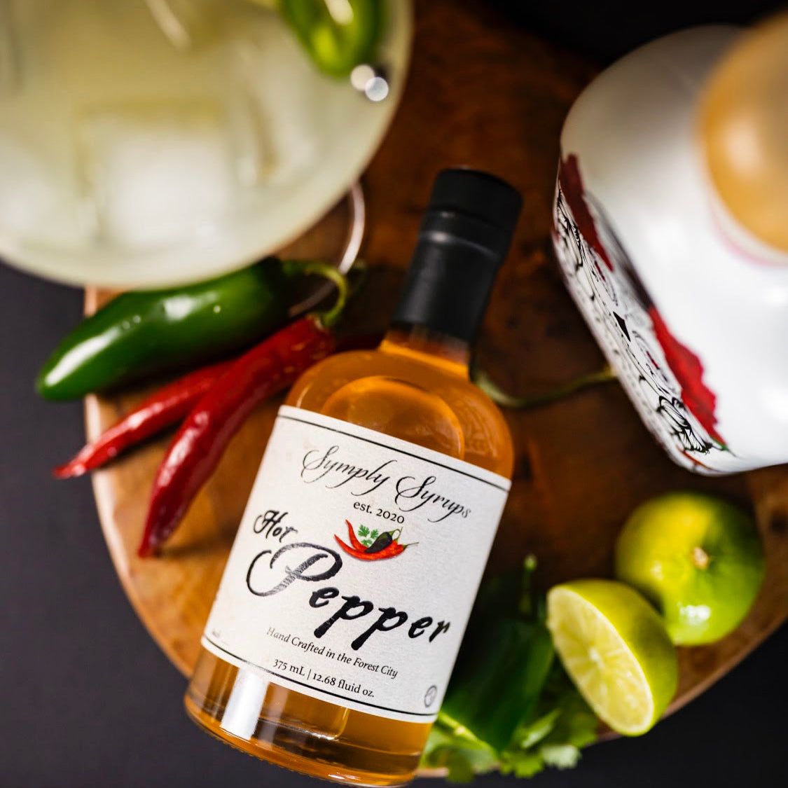 Hot Pepper Syrup by Symply Syrups for cocktails, lifestyle photo